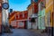 Ebeltoft, Denmark, June 16, 2022: Colorful street in Danish town