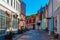 Ebeltoft, Denmark, June 16, 2022: Colorful street in Danish town