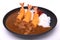 Ebi Fried Curry Rice , Deep Fried Prawn with Japanese Curry style on rice isolated on white background with clipping path