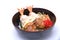 Ebi Fried don Japanese deep fried prawn rice bowl isolated on