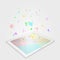 Ebook tablet PC virtual reality visual imagination mind effect. Low poly polygonal geometric shapes. Creative e-learning