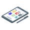 Ebook tablet pencil icon, isometric style