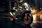 EBR racing motorcycle in an urban environment with motion blur