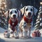 An ecard of two Dalmatian dogs being frolic in the snow.