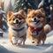 An ecard of two Pomeranian dogs being frolic in the snow.