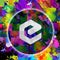 Ecashcrypto currency coin on colorful background, cryptocurrency concept color art