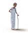 An eccentric senior woman, with a walking cane