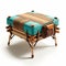 Eccentric Teal And Wood Ottoman By Bnida With Mesoamerican Influences And Naturecore Style
