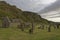 Ecclesgreig Burial ground at the foot of the dramatic Cliffs of the St Cyrus National Nature Reserve at sunset.