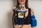 ECG sensors, electrocardiogram and blood pressure measurement. Woman with Holter