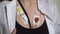 ECG sensors, electrocardiogram and blood pressure measurement. Woman with Holter