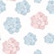 Echeveria stone rose succulent flower plant seamless pattern. Blue pink pastel colors on polka dot background.