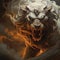 Echidna an ancient fire breathing lion, monster causes chaos and destruction. Illustration of a deadly monster. Fantasy art of a