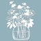 Echinacea, dandelions with Scheffler in a jar of water. Vector illustration. Paper flower, stickers. Laser cut. Template for