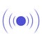 Echo sonar waves. Blue radar symbol on sea and ultrasonic signal reflection. Icon detect and scan vibration or water. Round