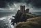Echoes of Majesty: Ruined Castle on a Cliff Overlooking the Sea with Crashing Waves
