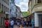 Echternach, Luxembourg; 08/11/2018: Narrow street in old town of Echternach, in Luxembourg, Europe. Typical houses with flags and