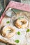 Eclair rings with a cream and canned peaches