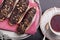Eclairs cakes with chocolate glaze