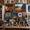 An eclectic artists studio filled with paintings, sculptures, and an array of colorful supplies5