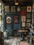 Eclectic bistro with mismatched furniture and a collection of art