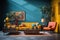 Eclectic Chic: Living Room with Multi-Colored Furniture in a Stylish Fusion. Generative AI