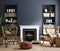 Eclectic home interior in classic blue color