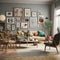 Eclectic Living Room with Vintage and Modern Furniture and Gallery Wall Mockup