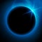 Eclipse illustration, planet in space in blue rays of light