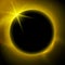 Eclipse illustration, planet in space in yellow rays of light