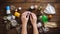 Eco Activist hands sorting waste preparing for recycling, environment, ecology, Earth day concept