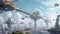 Eco-Advanced Metropolis with Aerial Gardens. A bustling eco-metropolis with aerial gardens and futuristic buildings