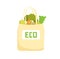 Eco bag with carrot, apple, cabbage, broccoli in vector. Eco style.