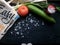 Eco bag with fresh vegetables and cats paws