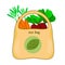 Eco bag isolated on white background. Eco bag with vegetables. Green shopping bag with recycle symbol logo