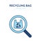 Eco bag search icon. Vector illustration of a magnifier tool with eco cloth bag with recycling symbol on it. Represents
