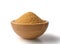 Eco bio brown sugar in wooden bowl isolated on black background