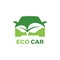 Eco car logo vector icon. Green car template. Ecological transport concept. Green car with leaves icon. Safe world. Health