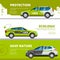 Eco cars banners. Alternative power energy electrical vehicles with charge battery vector eco transport save nature