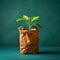 Eco chic Small green plant in a paper bag, sustainability concept