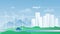 Eco city concept vector illustration, cartoon flat urban summer modern cityscape with skyscrapers buildings, ecological