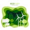 Eco city ecological concept. Green paper cut banner template. World Environment Day. Green energy