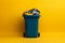 Eco conscious design Garbage bin on yellow background promotes environmental awareness