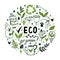 Eco doodles vector set. Symbols of environmental care - recycling, water saving, natural energy