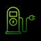 Eco electric fuel pump icon, Charging point station for hybrid cars sign, Isolated on black background, Vector illustration.