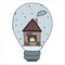 Eco Energy Concept or Icon Design - Smart Home, House Inside a Light Bulb