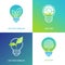 Eco energy concept - light bulb icons with green leaves