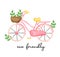 Eco environment friendly pink bicycle symbol, save energy watercolor painting