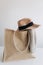 eco fabric bag beige handles set shopper