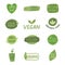 Eco fiendly, bio product. Organic certified icon set. Vegan healthy food logo. Farm fresh label. Nature vegetarian badge